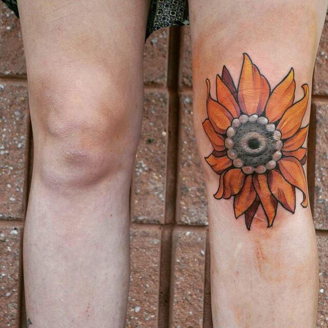 sunflower tattoo design on knee cap