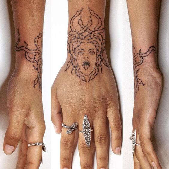 medusa head tattoo sketch on wrist