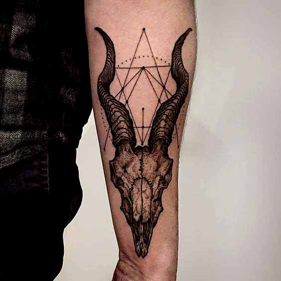 geometric capricorn goat skull tattoo design