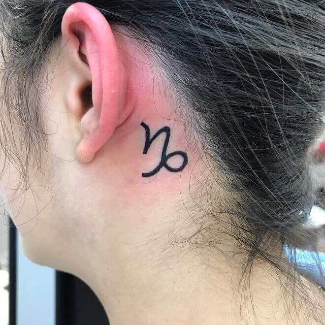 small capricorn sign tattoo ideas behind ear