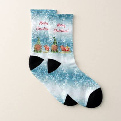 ugly elf and sleigh with snowflakes socks for christmas