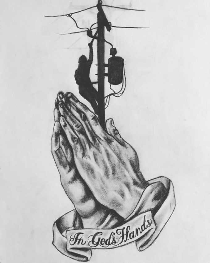 in gods hands tattoo banner drawing ideas with praying hands for electricians