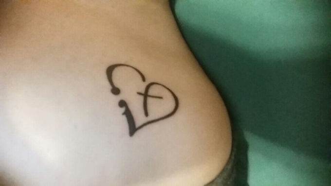 semicolon heart cross tattoo design