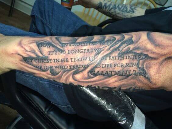 3d bible verse tattoo on arm
