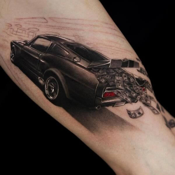 3d speedy mustang car tattoo design