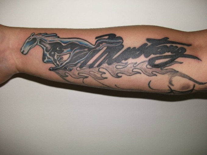 ford mustang tattoo design on arm