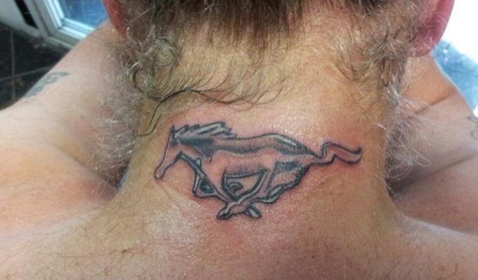 mustang pony tattoo behind neck