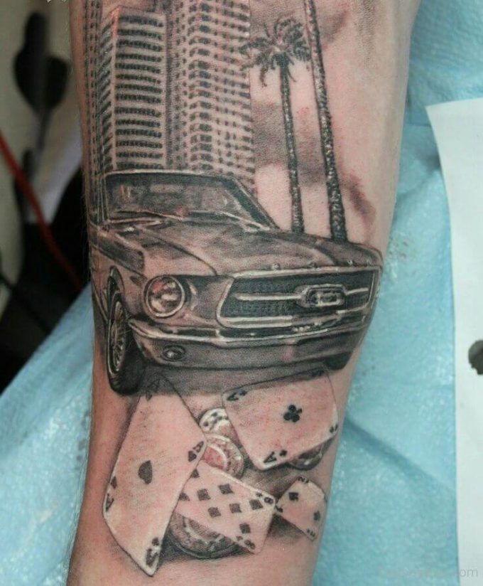 sports ford mustang car tattoo design