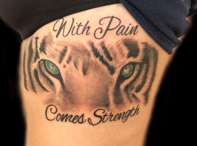 with comes strength tattoo design with tiger face for women