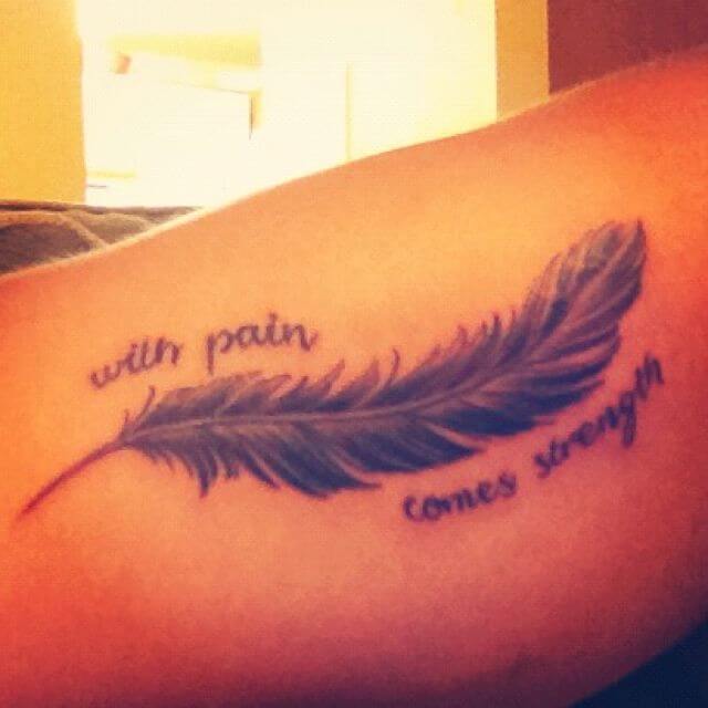 with pain comes strength tattoo with feather
