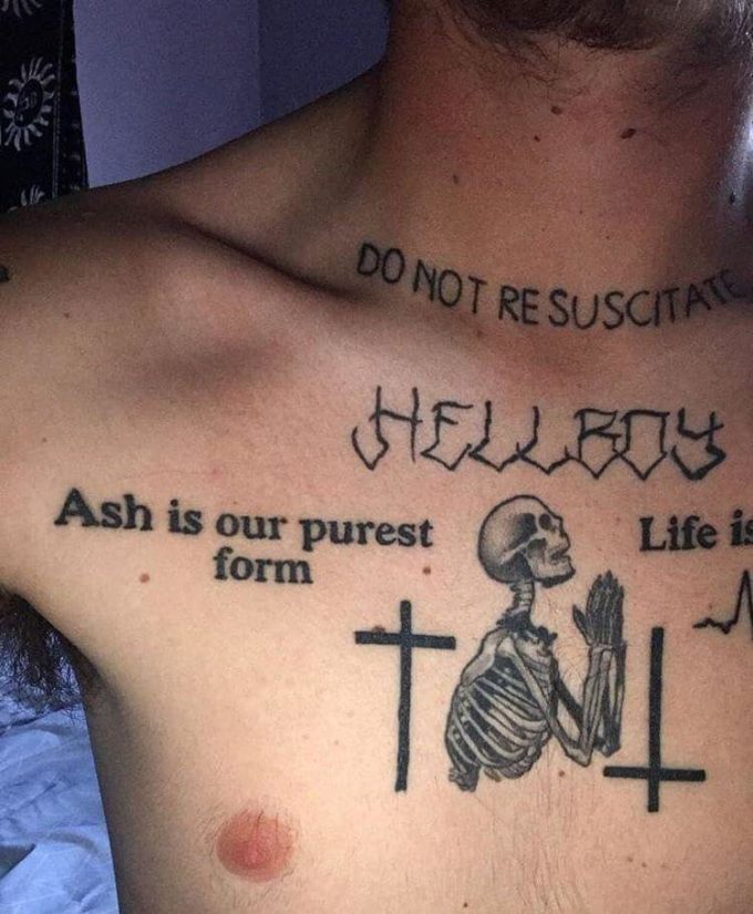 hellboy lil peep tattoo ideas on chest