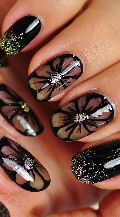 black floral nail art 2020