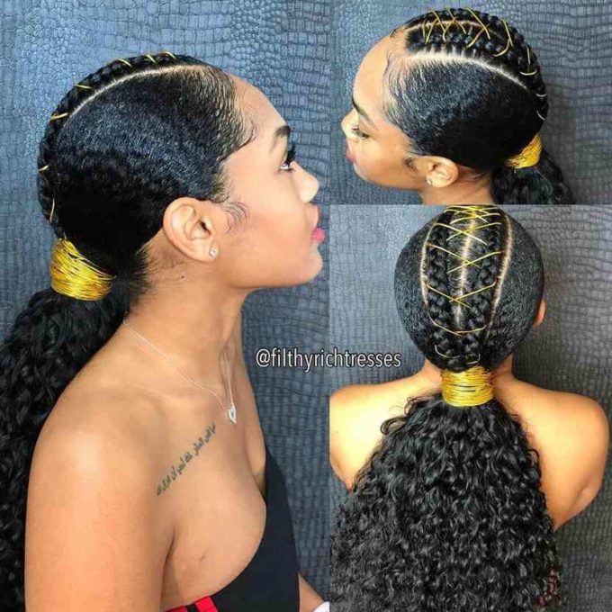 dimensional braided natural hair ponytail hairstyle for black woman