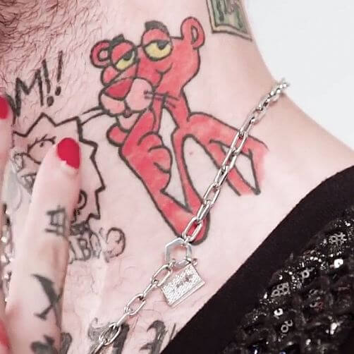 lil peep pink panther tattoo on neck
