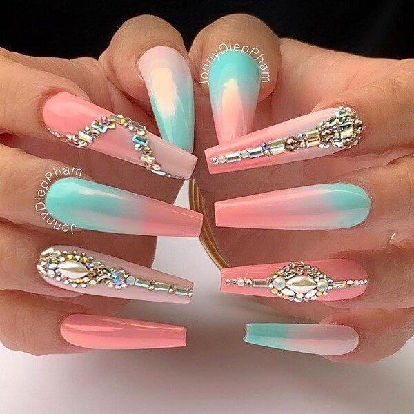 long summer acrylic nail art 2020