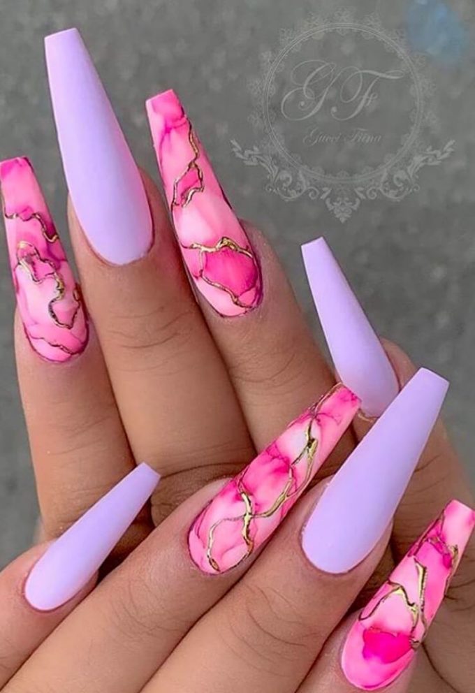 marble matte long nail designs 2020