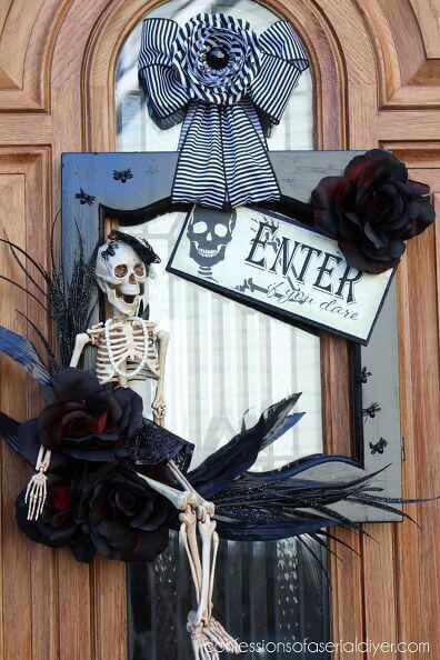 halloween door wreath skeleton decor idea