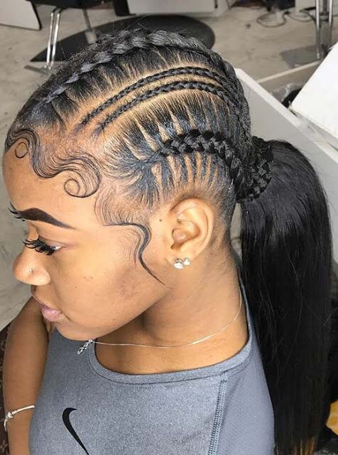 natural low ponytail with braids