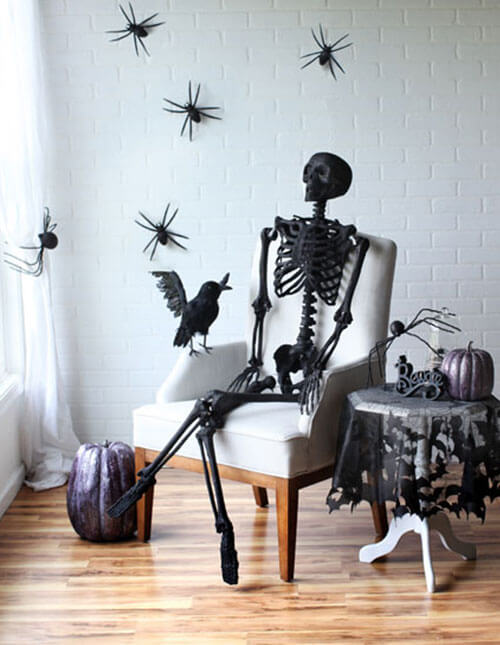 scary indoor halloween skeleton decoration idea