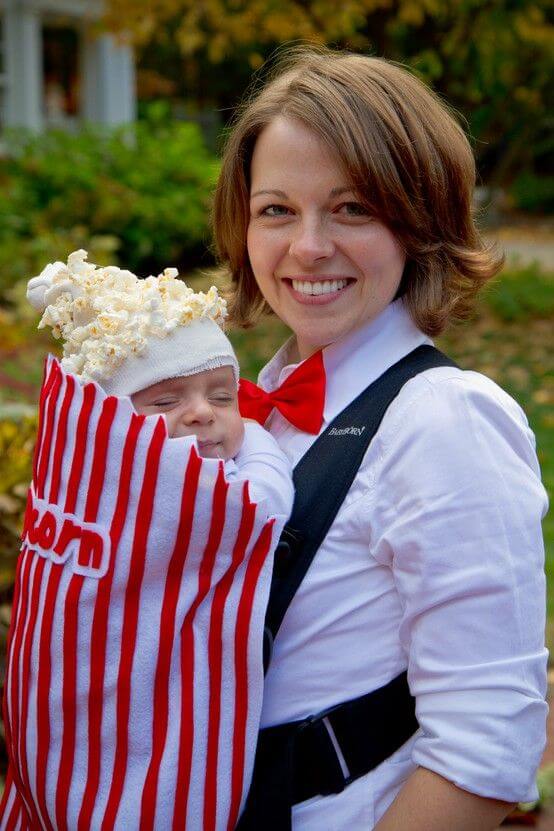 bag of popcorns baby carrier halloween costume idea