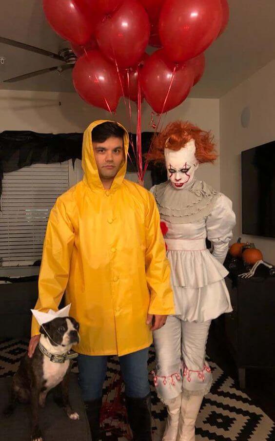 diy creepy pennywise clown and georgie halloween costume idea