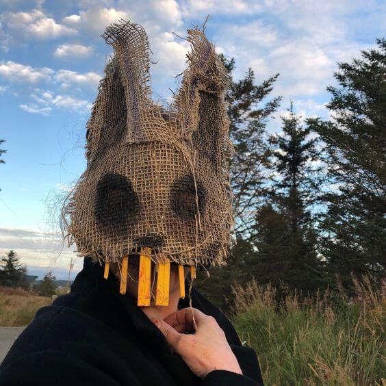 creepy diy rabbit mask halloween costume idea