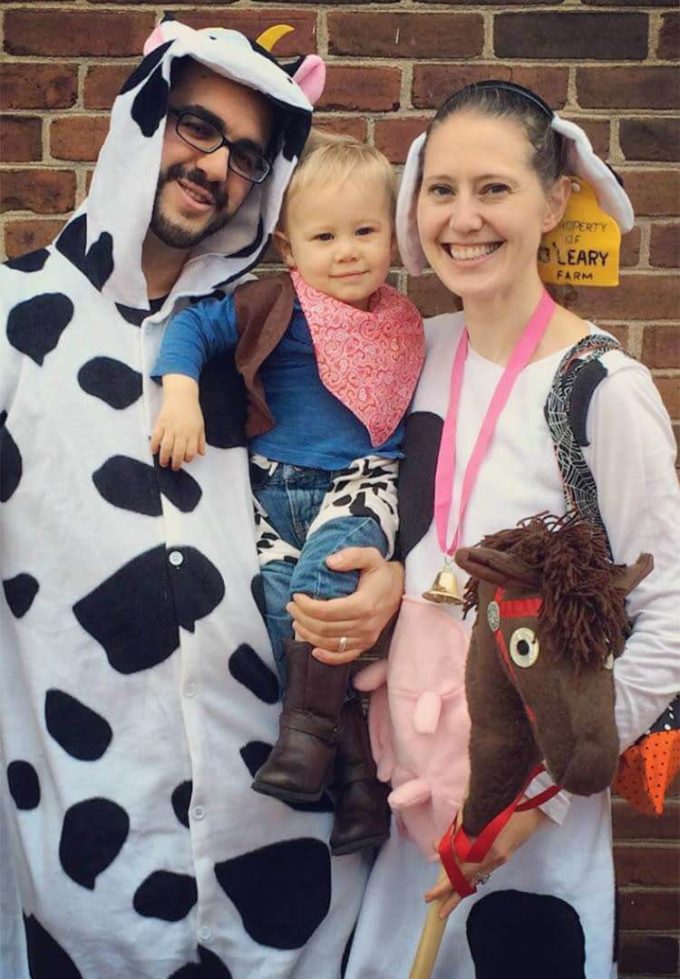 farmyard animals cowboy baby carrying halloween costume idea
