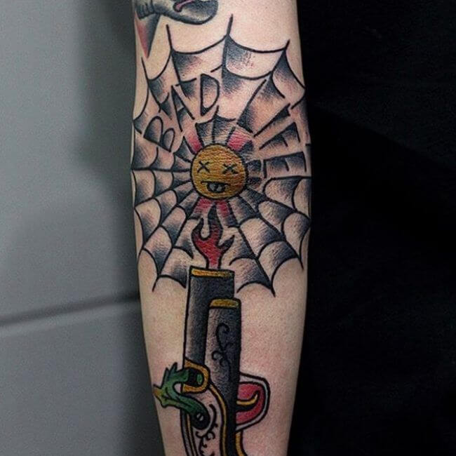 neo traditional spider web tattoo design