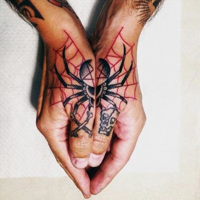 spider web hand tattoo design
