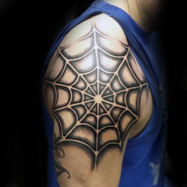 spider web shoulder tattoo design for men