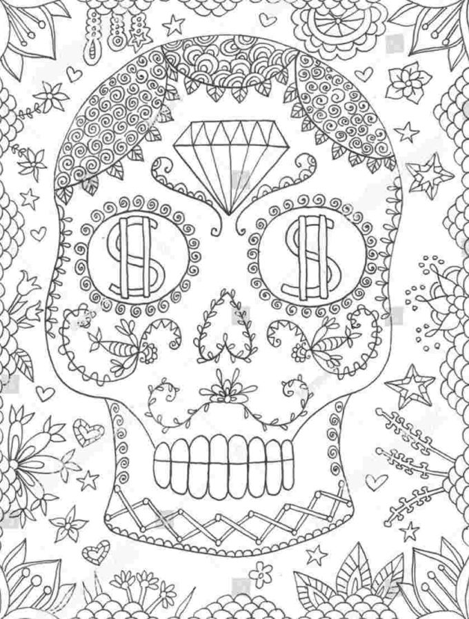 day of the dead halloween skull coloring picture