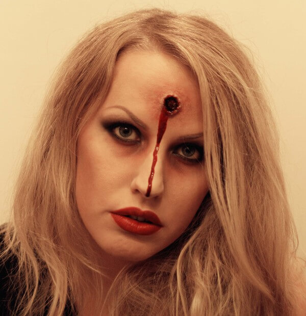 diy bullet hole on head makeup idea for halloween