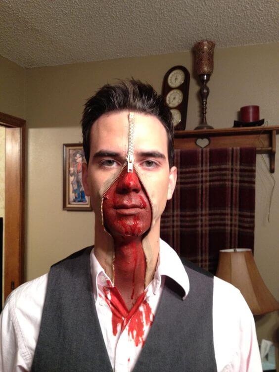 diy scary zipper face makeup halloween costume idea