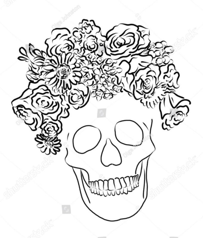flower bouquet skull coloring picture