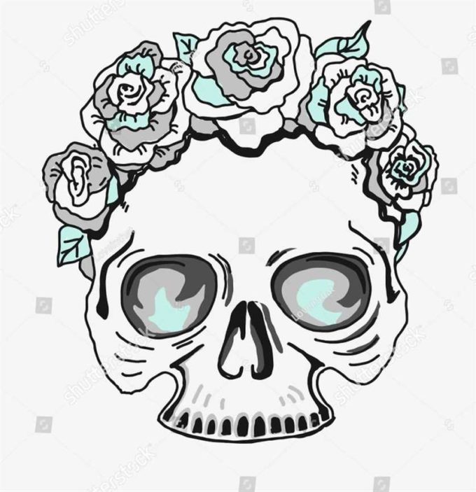 flowers crown half skull coloring picture
