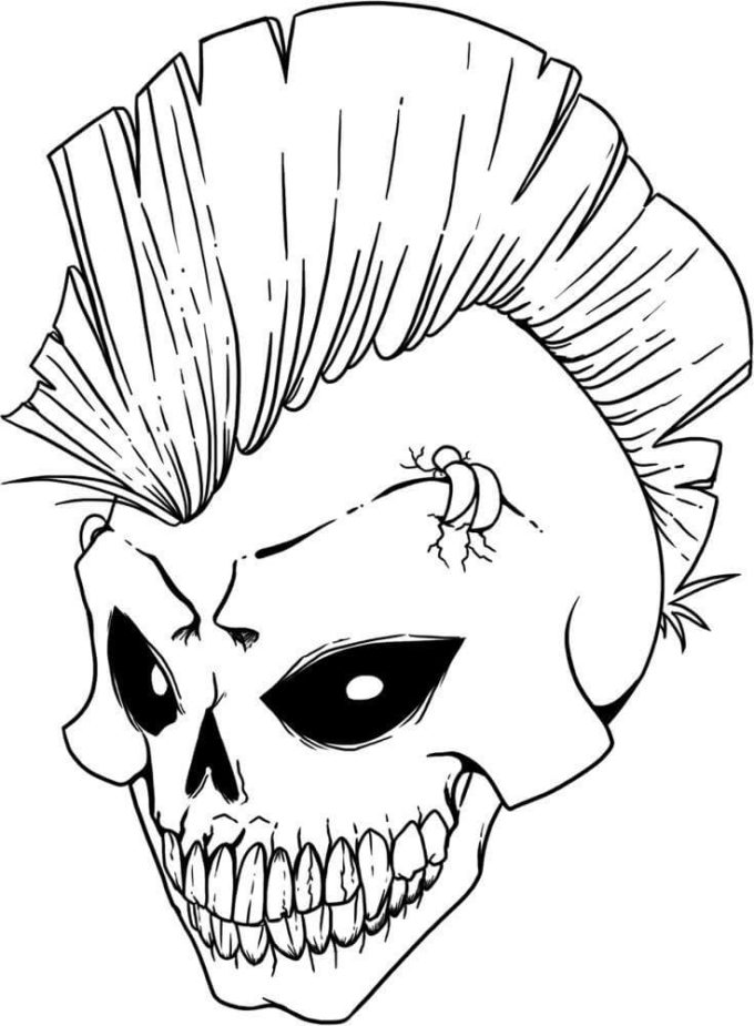 mohawk evil skull coloring picture