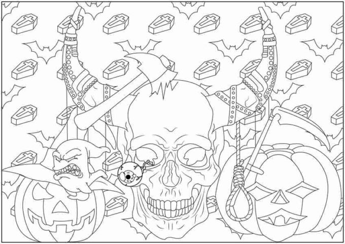 skull halloween coloring picture
