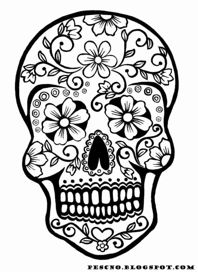 skull with flower patterns coloring picture