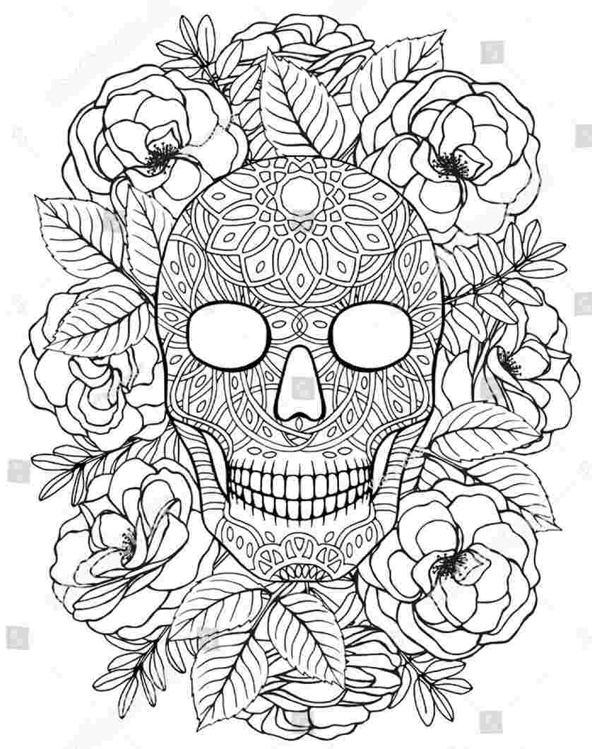 sugar skull floral coloring picture