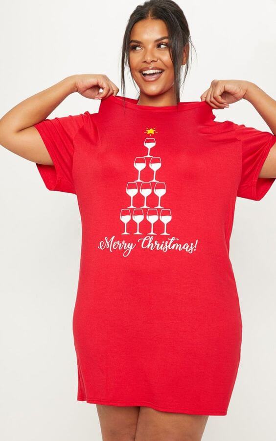 plus size red merry Christmas T-shirt dress