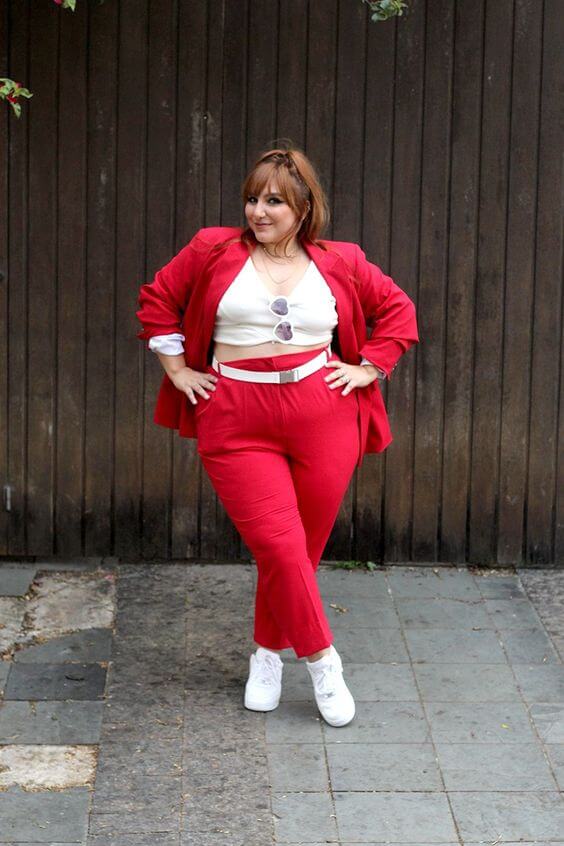 red pant suit outfit perfect for christmas work parties
