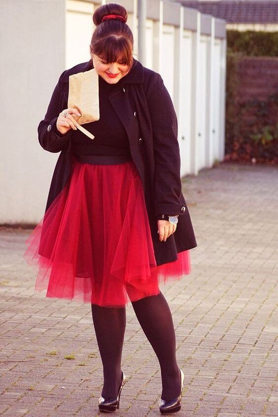 tulle red skirt and black outfit