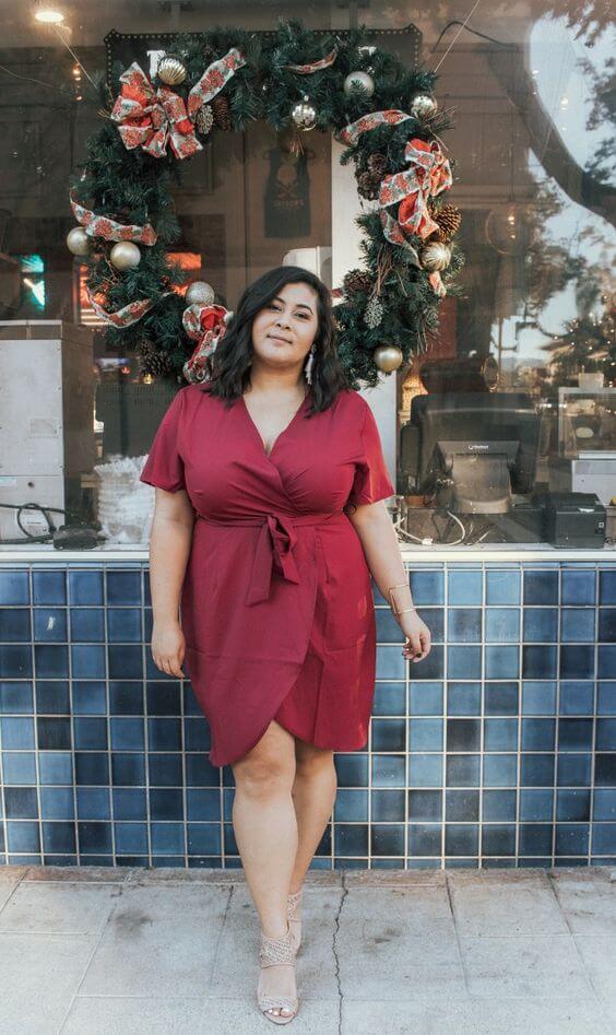 plus size maroon wrap dress for christmas parties