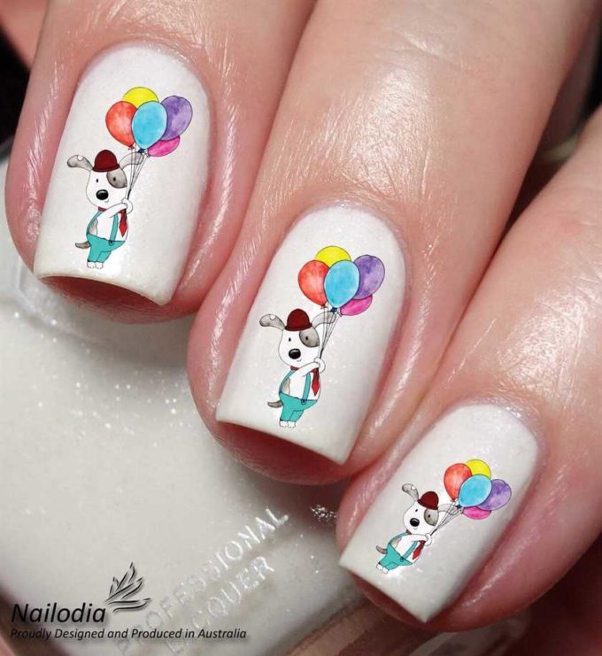 cute birthday balloon sticker nails design