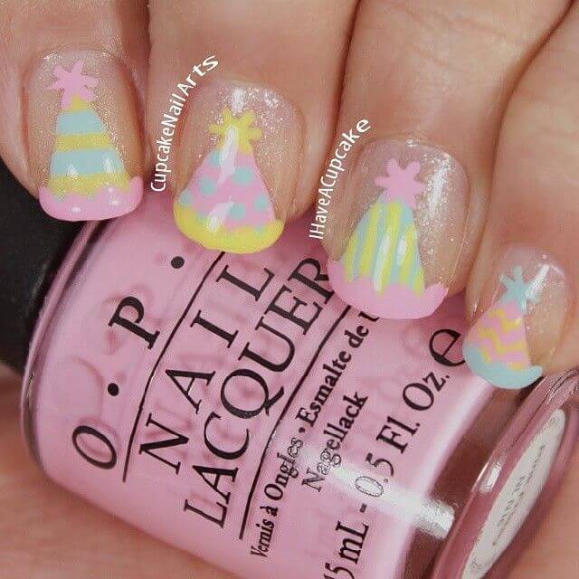 cute birthday hat nails design ideas