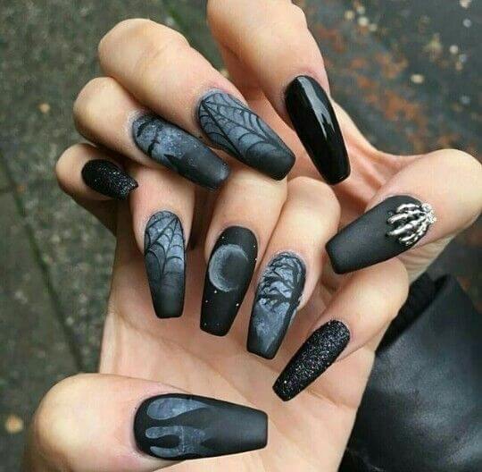 black matte emo halloween birthday nails design ideas