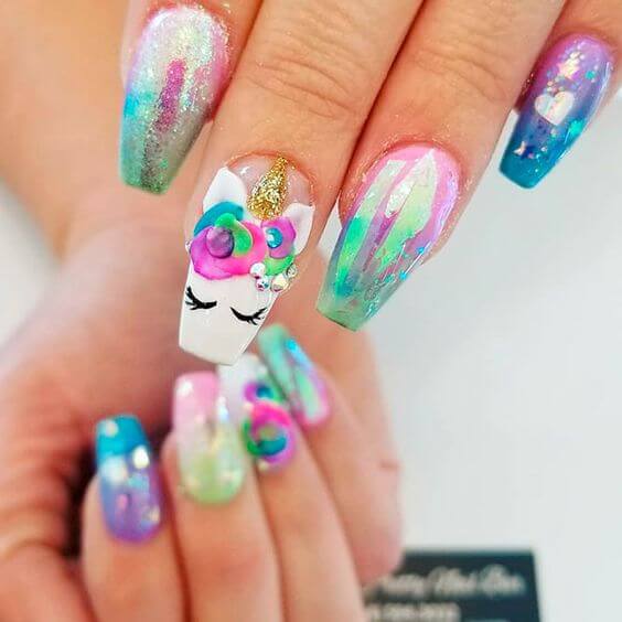 cute unicorn lover birthday nails art design ideas
