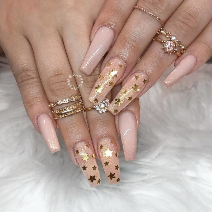 sparkling glitter gel stars birthday nails design