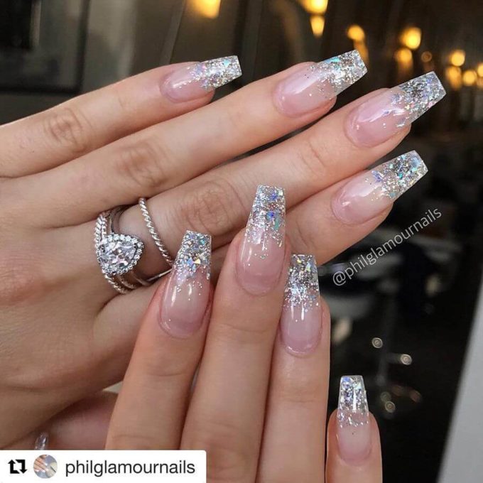 sparkle tip glitter gel nude birthday nails art ideas