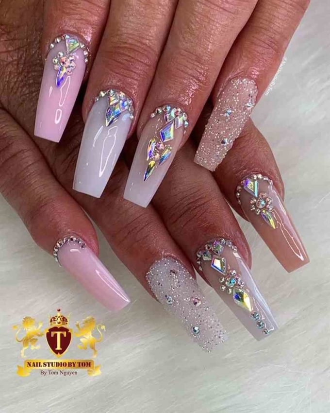 cute gel crystal rhinestones birthday nails